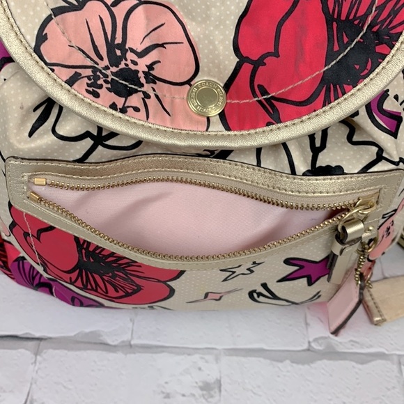Coach Poppy Floral Fabric backpack Gold pink Medium Drawstring Adjustable Rare - Picture 14 of 17